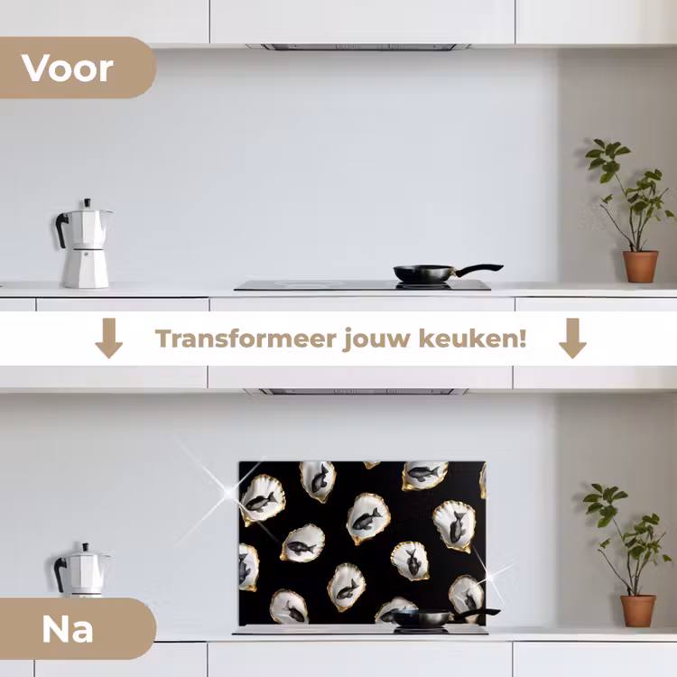 Spatscherm keuken - Oesters - Zwart - Vissen - Goud — 7