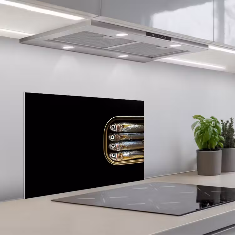 Spatscherm keuken - Sardines - Blik - Zwart - Vissen — 1