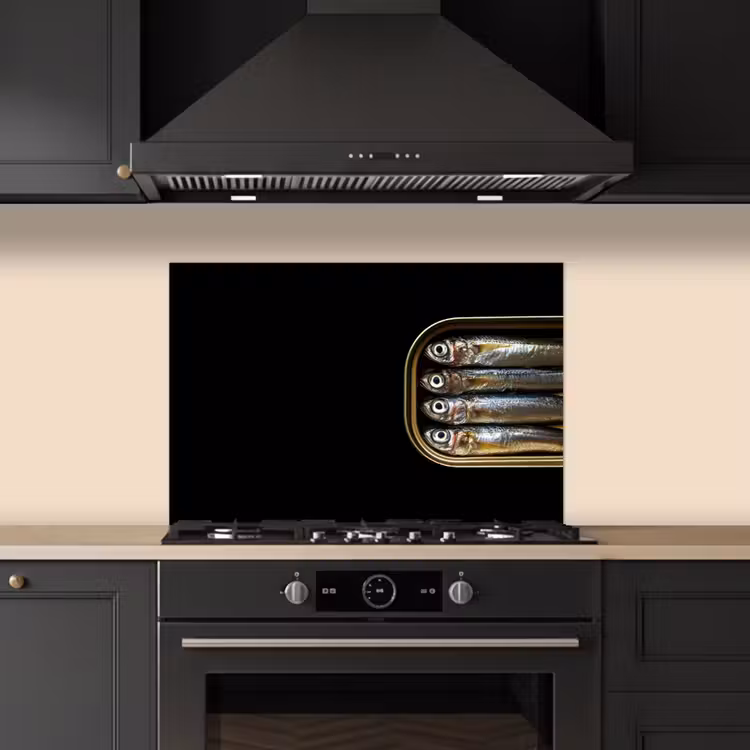 Spatscherm keuken - Sardines - Blik - Zwart - Vissen — 5
