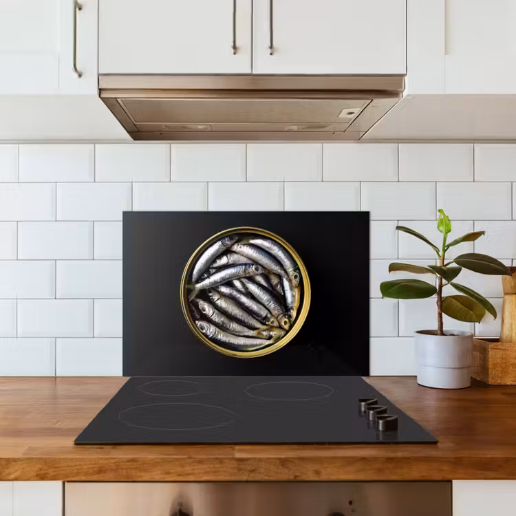 Spatscherm keuken - Sardines - Vissen - Rond - Zwart — 3