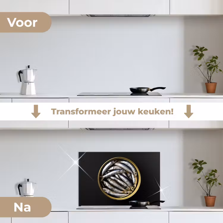 Spatscherm keuken - Sardines - Vissen - Rond - Zwart — 7
