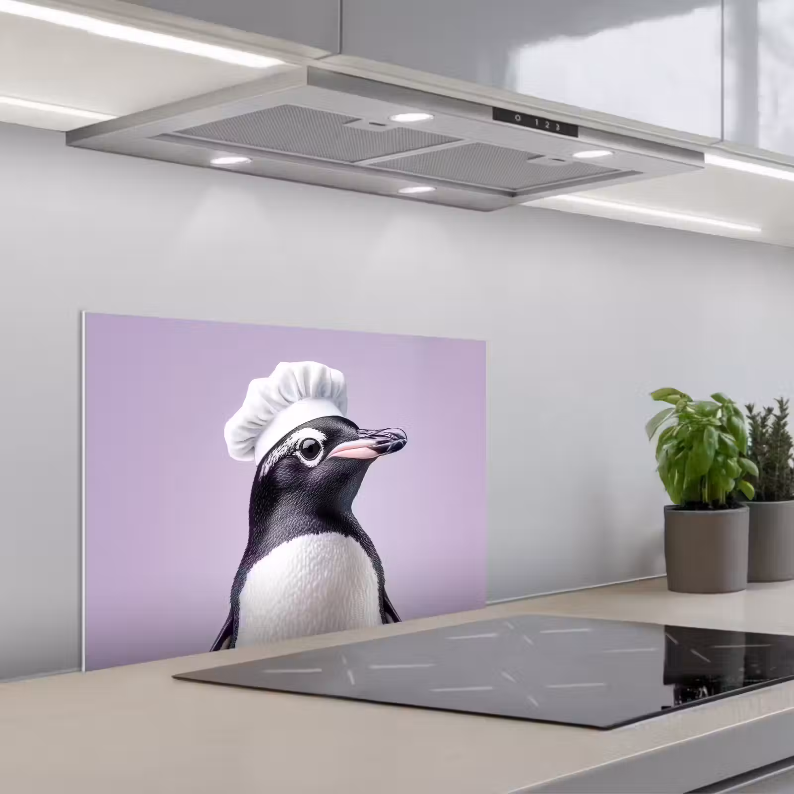 Spatscherm keuken - Pinguïn - Koksmuts - Lief - Paars — 1