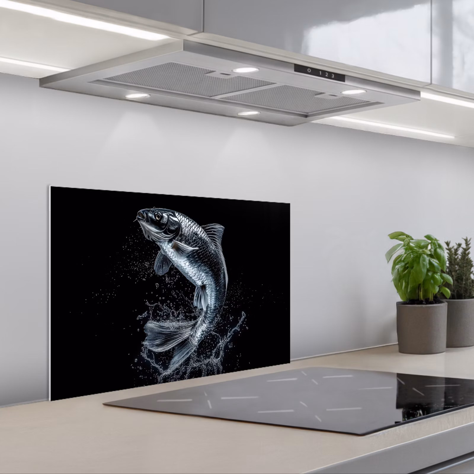 Spatscherm keuken - Vis - Koi - Zwart - Water — 1