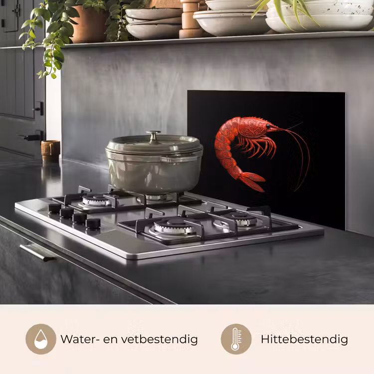 Spatscherm keuken - Garnaal - Rood - Dieren — 2