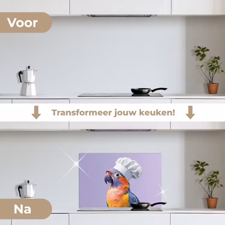 Spatscherm keuken - Papegaai - Koksmuts - Paars - Cute — 7