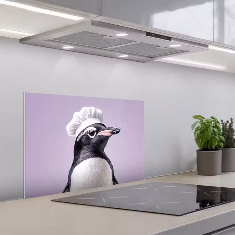 Spatscherm keuken - Pinguïn - Koksmuts - Lief - Paars — 1