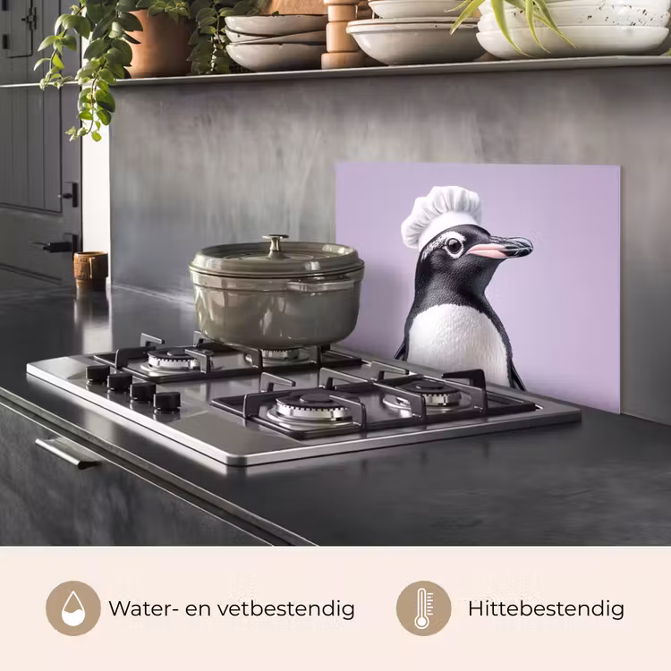 Spatscherm keuken - Pinguïn - Koksmuts - Lief - Paars — 2
