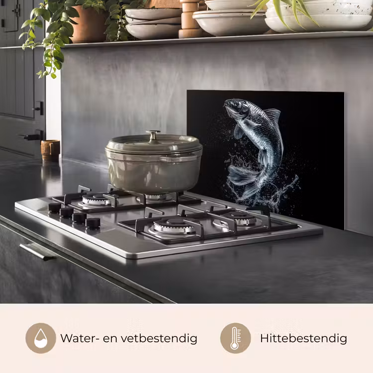 Spatscherm keuken - Vis - Koi - Zwart - Water — 2