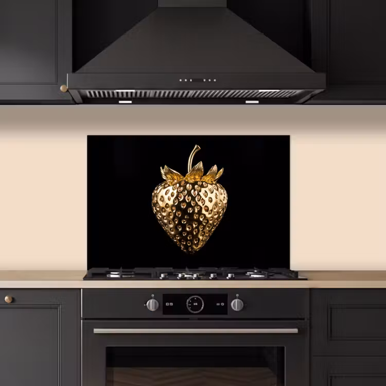 Spatscherm keuken - Aardbei - Goud - Zwart - Chrome — 5