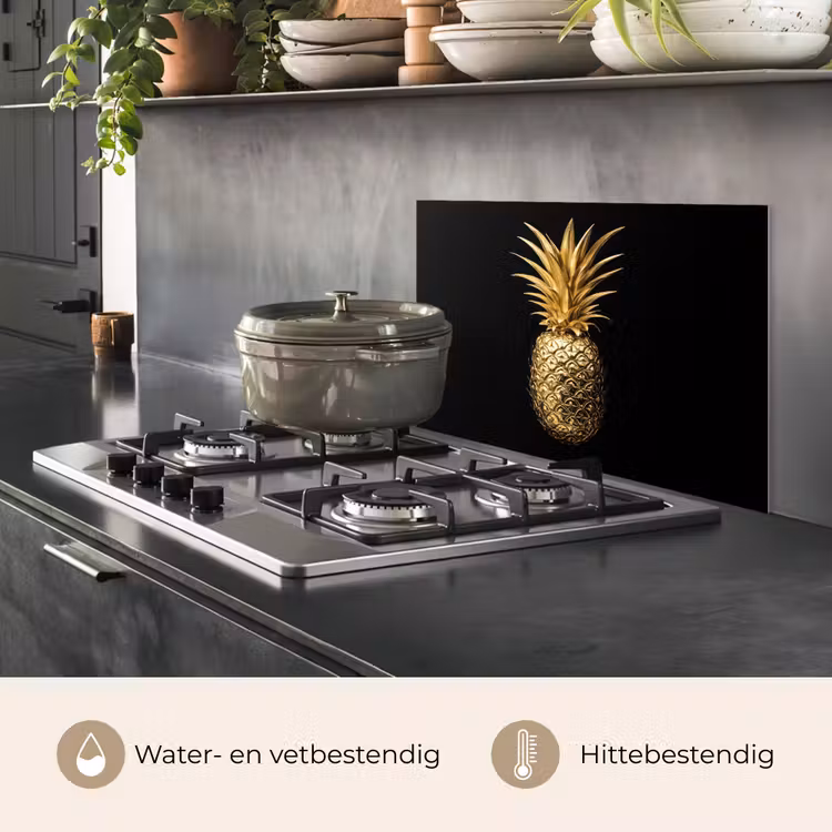 Spatscherm keuken - Ananas - Zwart - Goud - Luxe — 2