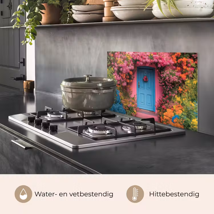 Spatscherm keuken - Bloemen - Deur - Roze — 2