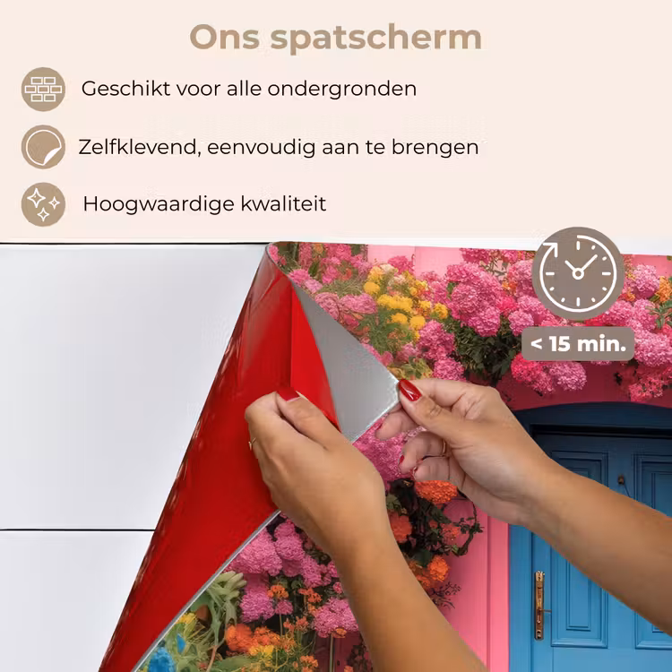 Spatscherm keuken - Bloemen - Deur - Roze — 4
