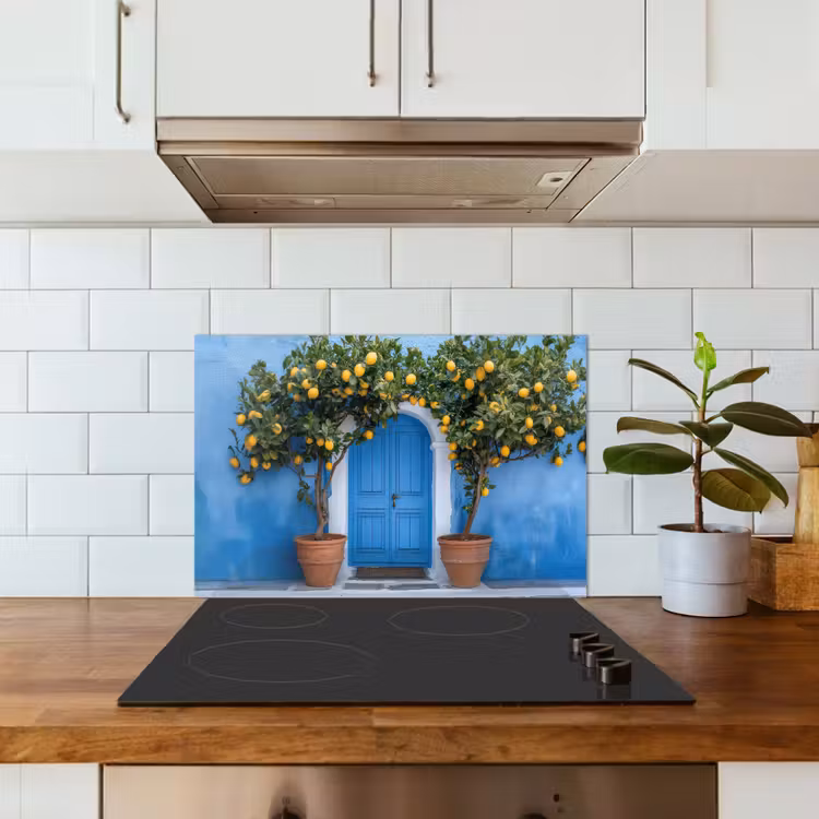 Spatscherm keuken - Citroenbomen - Geel - Deur - Potten — 3