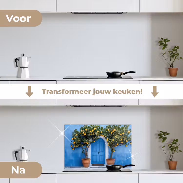 Spatscherm keuken - Citroenbomen - Geel - Deur - Potten — 7