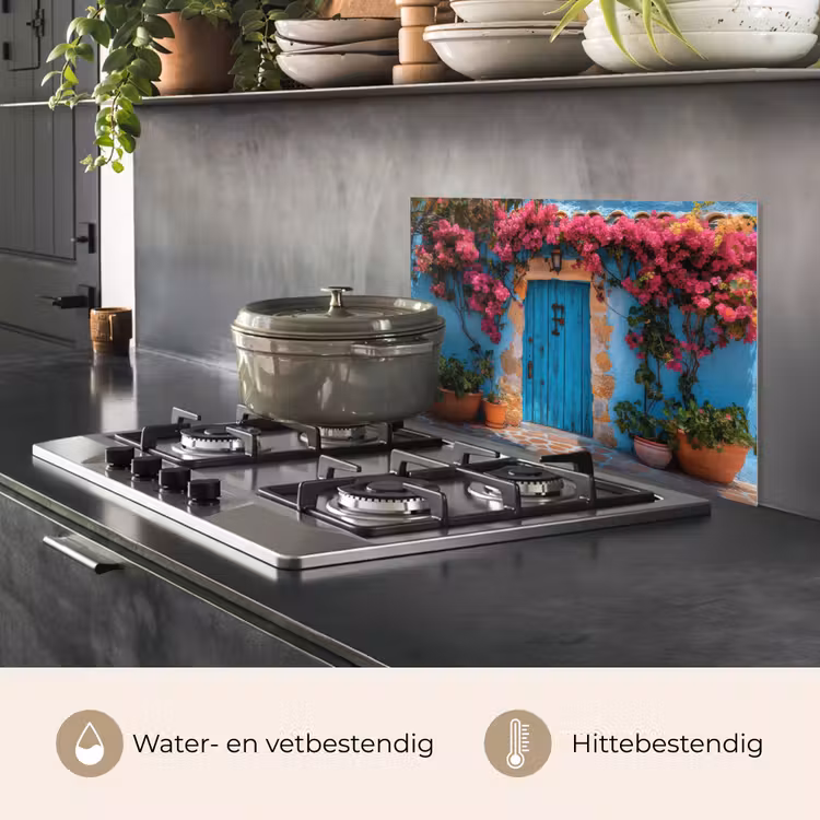 Spatscherm keuken - Deur - Hout - Bloemen - Blauw — 2