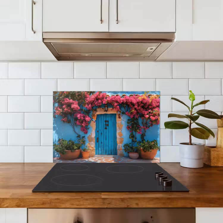 Spatscherm keuken - Deur - Hout - Bloemen - Blauw — 3