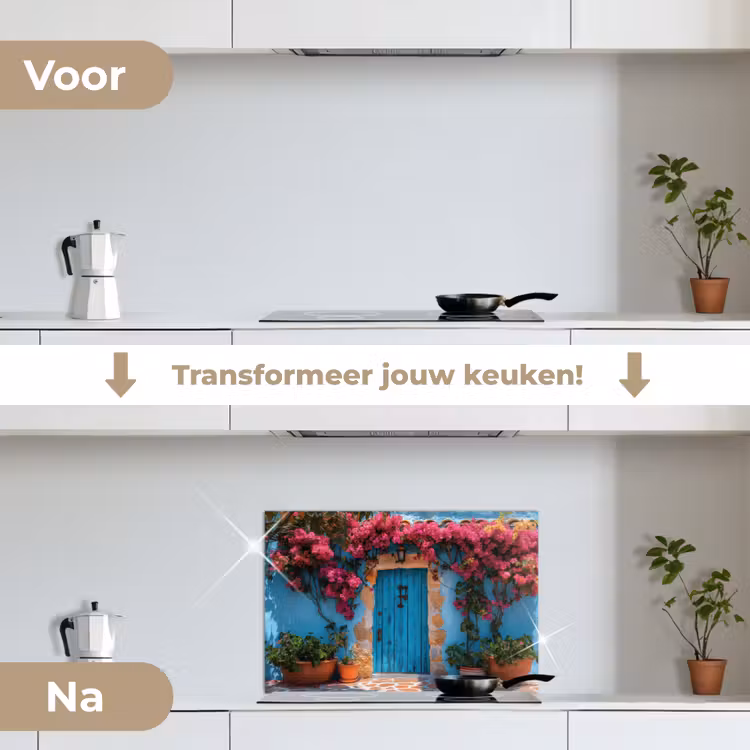 Spatscherm keuken - Deur - Hout - Bloemen - Blauw — 7