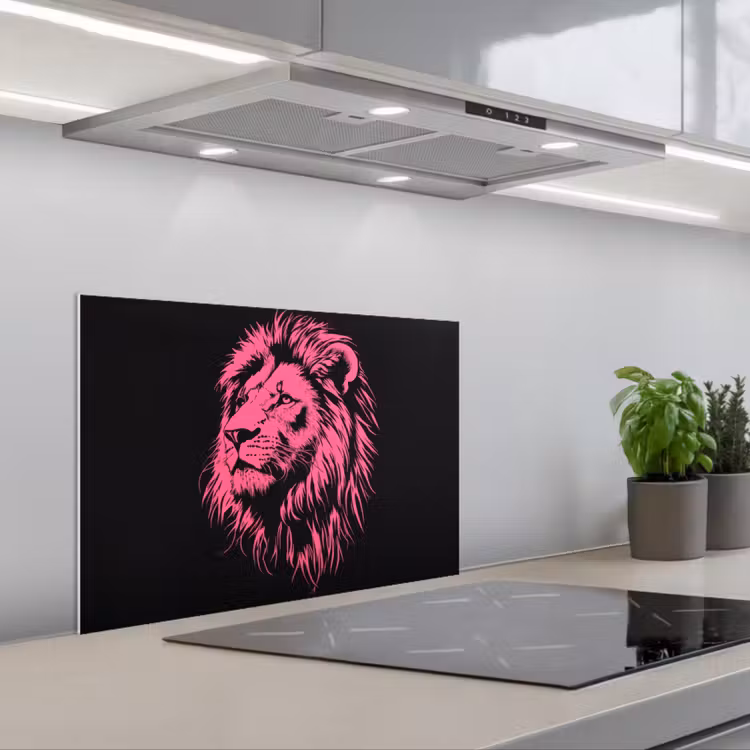Spatscherm keuken - Leeuw - Zwart - Roze - Neon — 1