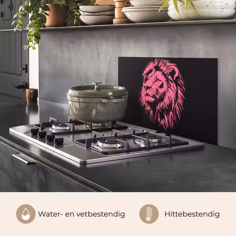 Spatscherm keuken - Leeuw - Zwart - Roze - Neon — 2