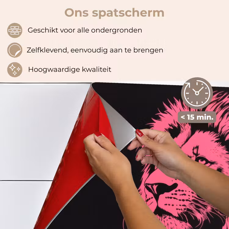Spatscherm keuken - Leeuw - Zwart - Roze - Neon — 4