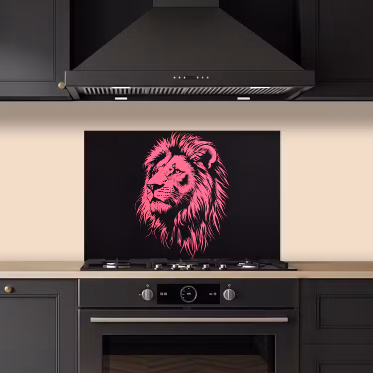 Spatscherm keuken - Leeuw - Zwart - Roze - Neon — 5