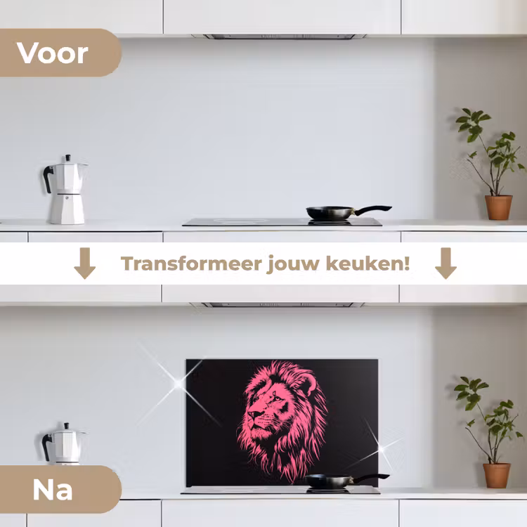 Spatscherm keuken - Leeuw - Zwart - Roze - Neon — 7