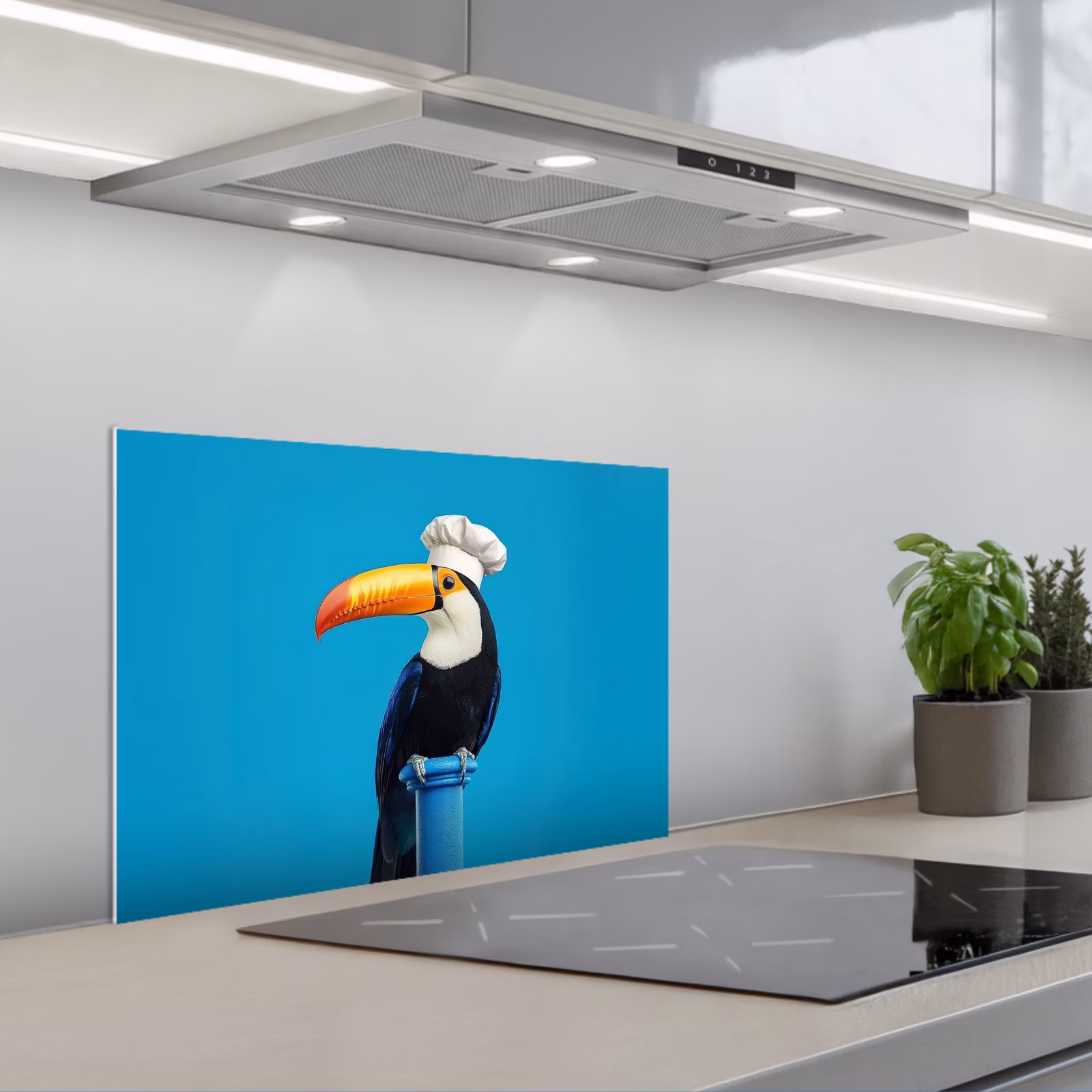 Spatscherm keuken - Tucan - Sokkel - Vogel - Koksmuts — 1
