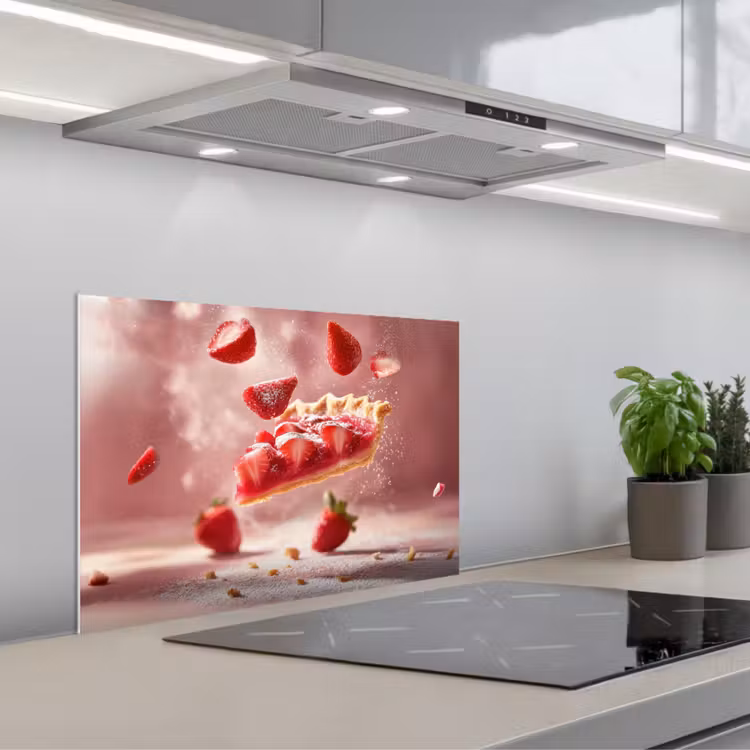 Spatscherm keuken - Aardbei - Taart- Eten - Roze — 1