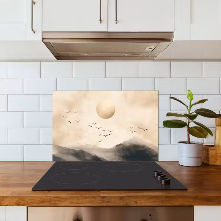 Spatscherm keuken - Landschap - Japandi - vogel — 3
