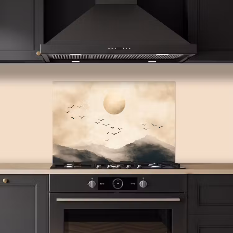 Spatscherm keuken - Landschap - Japandi - vogel — 5