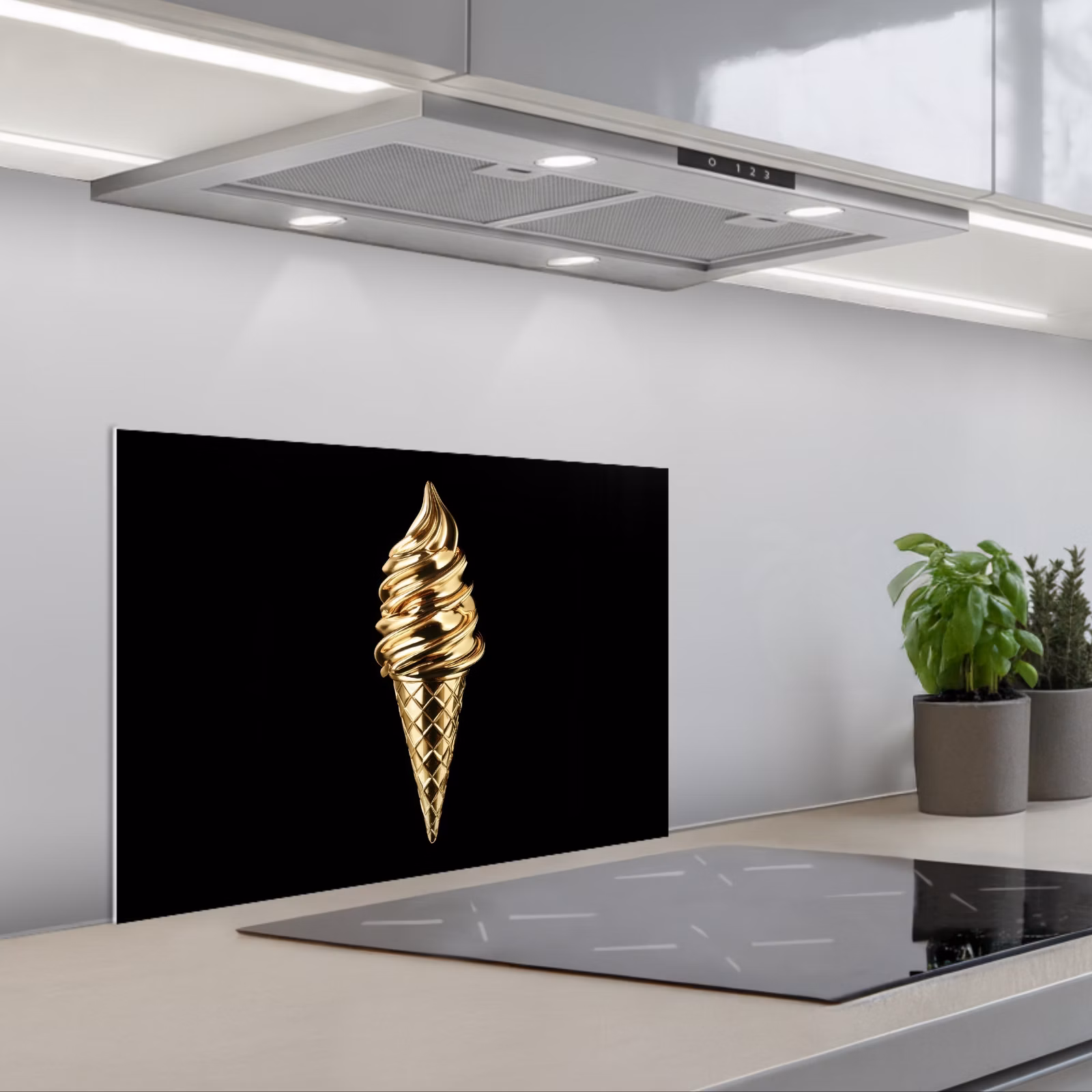 Spatscherm keuken - Ijs - Goud - Zwart - Eten — 1