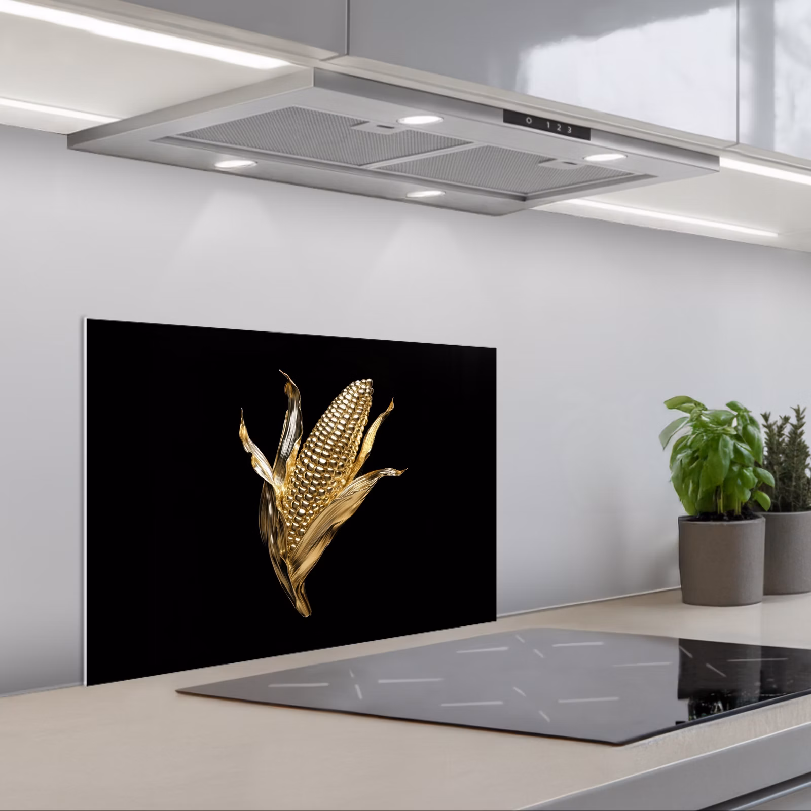 Spatscherm keuken - Mais - Eten - Goud - Zwart — 1
