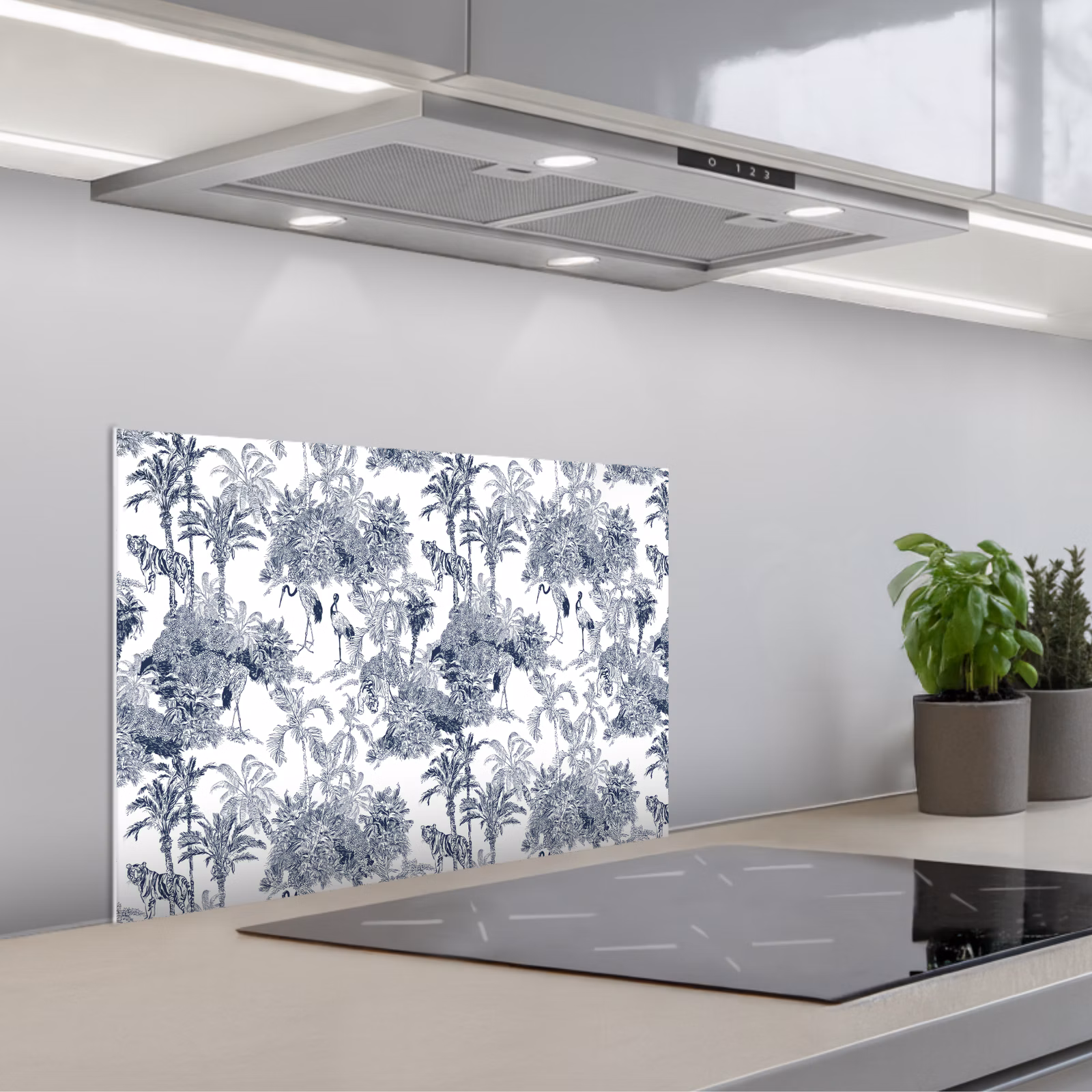Spatscherm keuken - Palmbomen - Jungle - Abstract - Blauw — 1