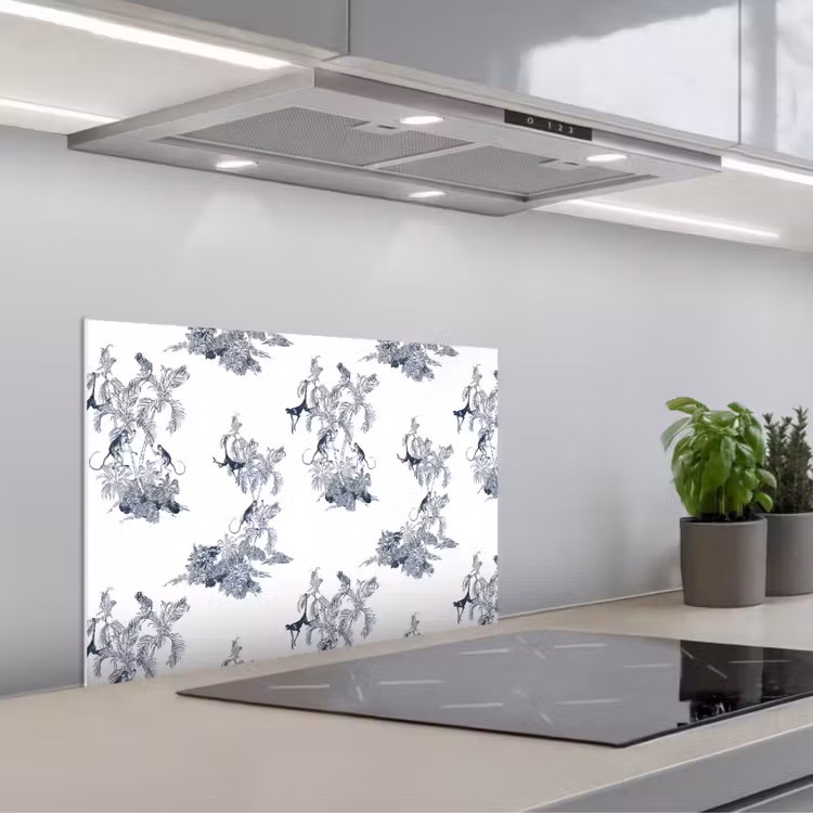 Spatscherm keuken - Aap - Palmboom - Blauw — 1