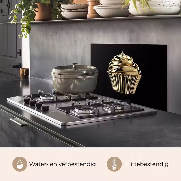 Spatscherm keuken - Cupcake - Eten - Goud - Zwart — 2