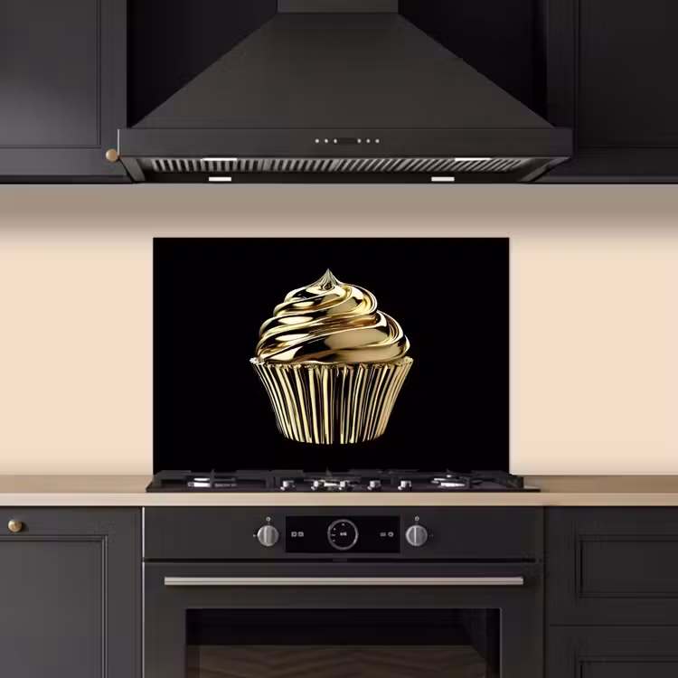 Spatscherm keuken - Cupcake - Eten - Goud - Zwart — 5