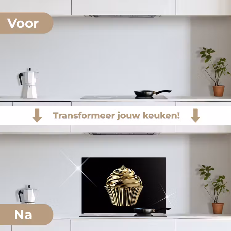 Spatscherm keuken - Cupcake - Eten - Goud - Zwart — 7