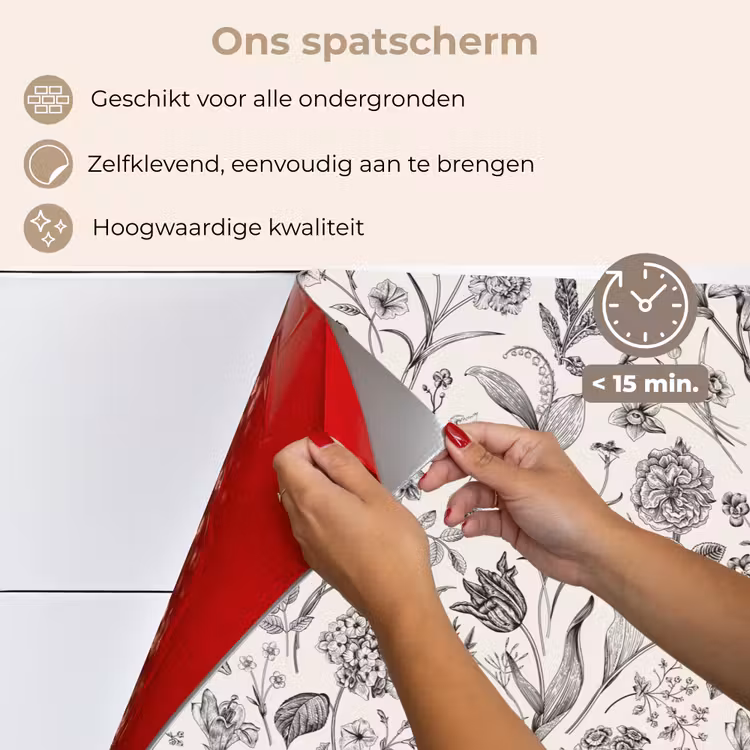 Spatscherm keuken - Classic - Black - White - Floral — 4