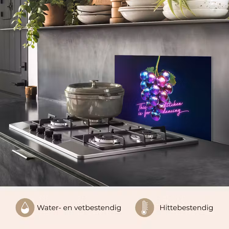 Spatscherm keuken - Quote - Neon - Disco - Druiven — 2