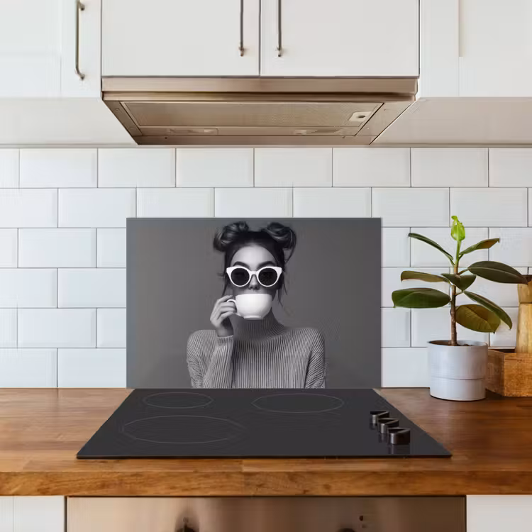 Spatscherm keuken - Vrouw - Koffie - Zwart - Wit — 3