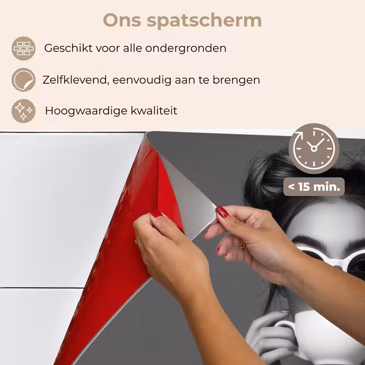 Spatscherm keuken - Vrouw - Koffie - Zwart - Wit — 4