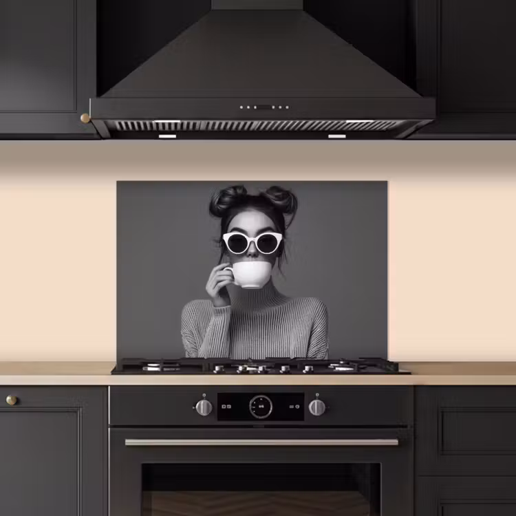 Spatscherm keuken - Vrouw - Koffie - Zwart - Wit — 5