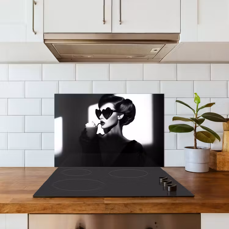 Spatscherm keuken - Vrouw - Zwart - Hart — 3