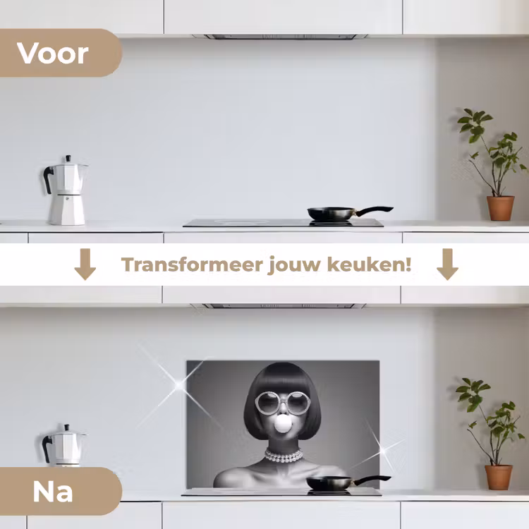 Spatscherm keuken - Vrouw - Zwart Wit - Ketting - Zonnebril — 7
