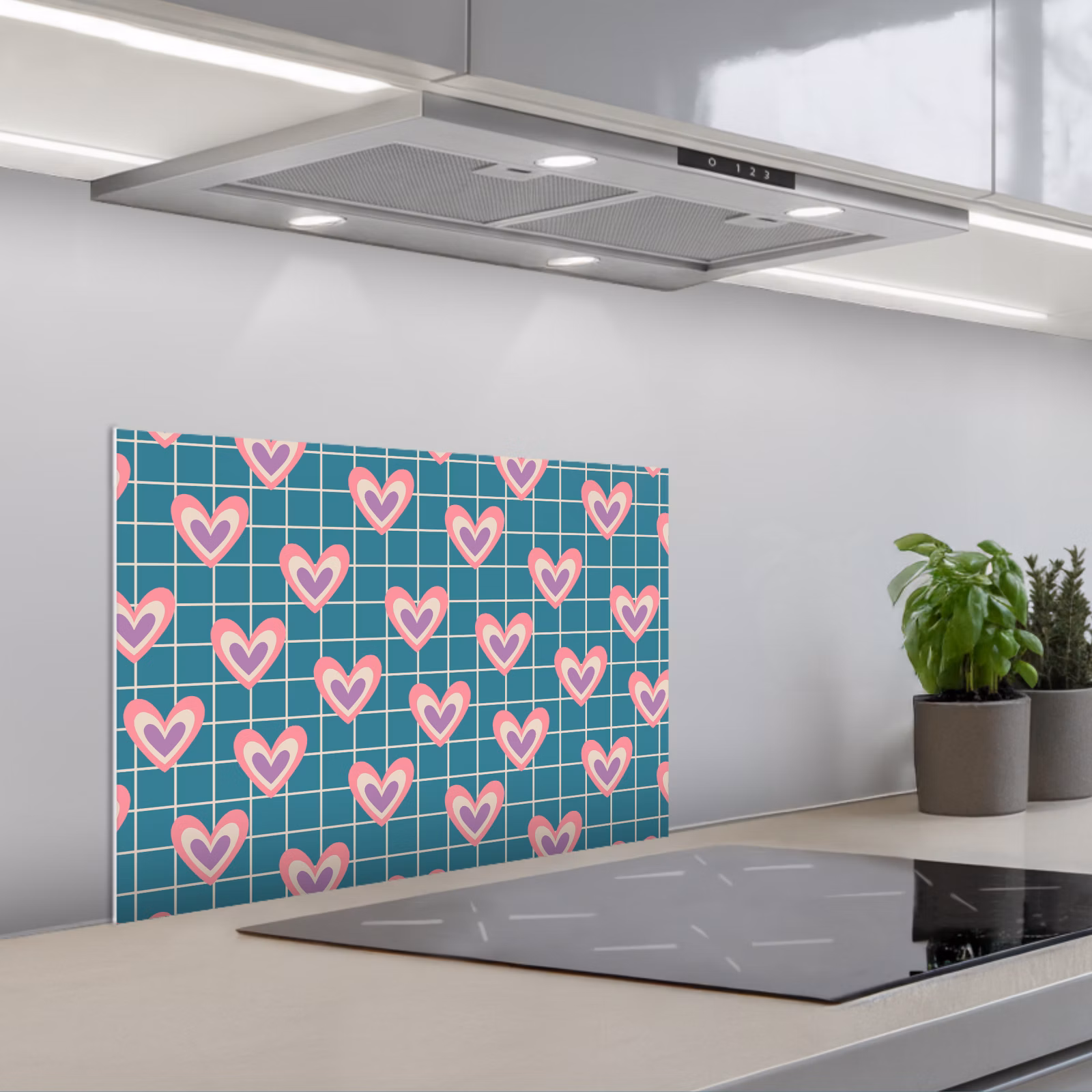 Spatscherm keuken - Hartjes - Raster - Patroon - Blauw — 1