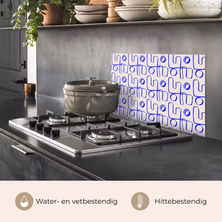 Spatscherm keuken - Blauw - Patroon - Beige - Abstract — 2