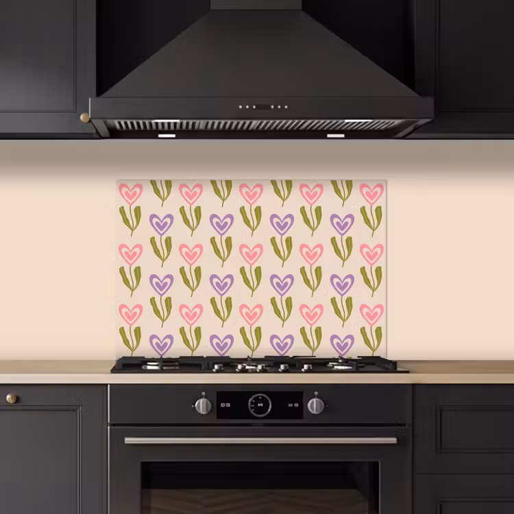 Spatscherm keuken - Bloemen - Hartjes - Patroon — 5