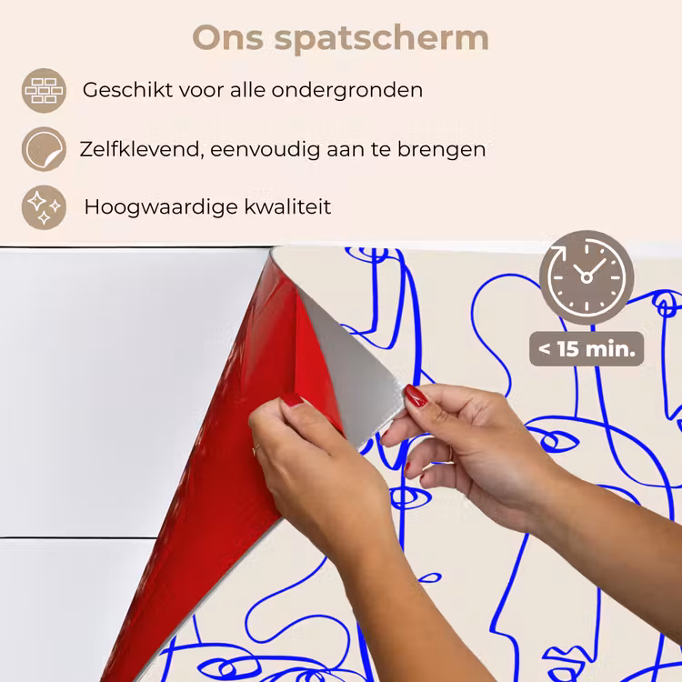 Spatscherm keuken - Gezicht - Blauw - Lijnen - Beige — 4