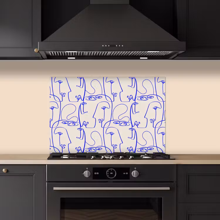 Spatscherm keuken - Gezicht - Blauw - Lijnen - Beige — 5