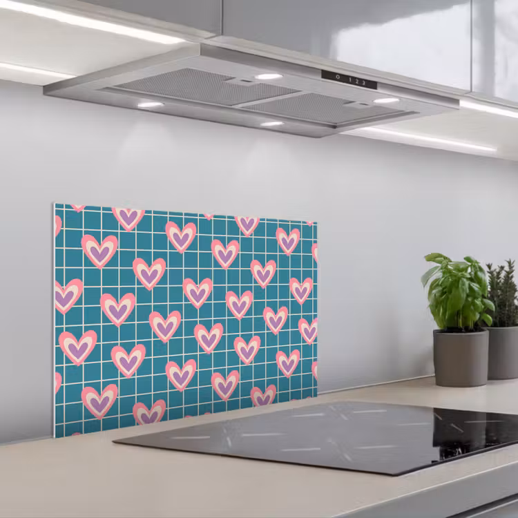 Spatscherm keuken - Hartjes - Raster - Patroon - Blauw — 1